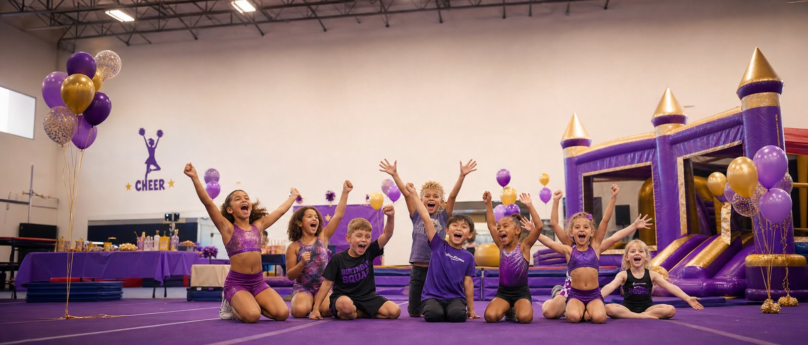 Kids celebrating a birthday party at the Mountain Peak Athletics gym